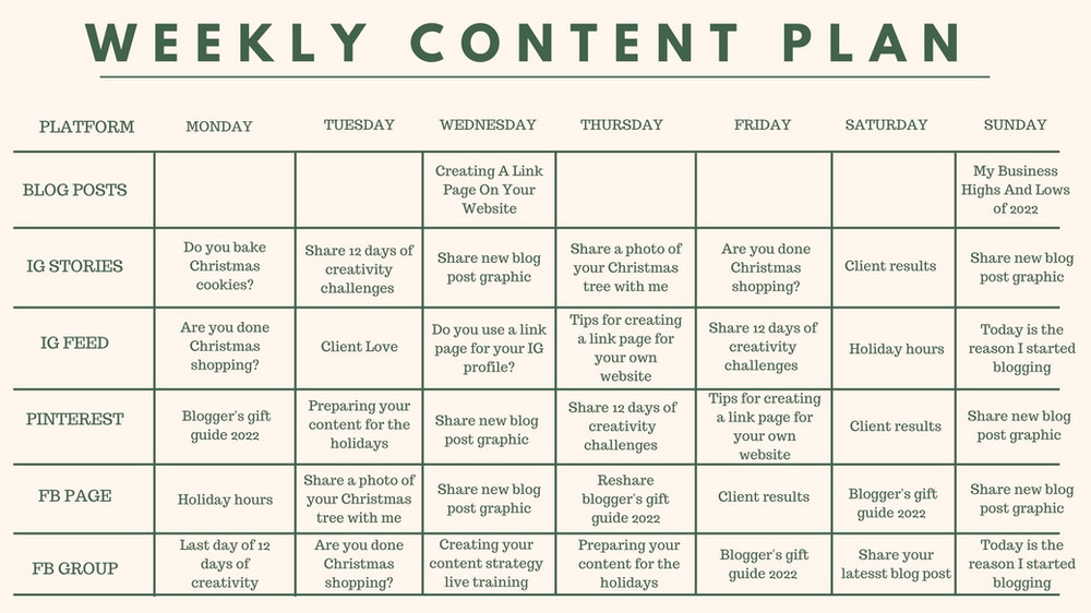 Weekly content plan PDF for sale by Creative Purpose